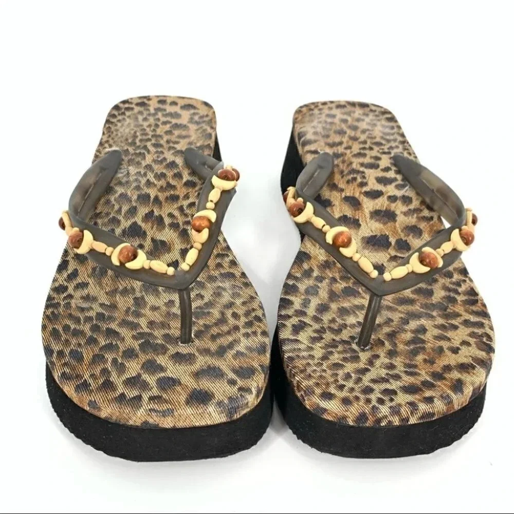 coconut girl sandals L 9-10 cheetah chunky platform flip flops 80s vintage y2k